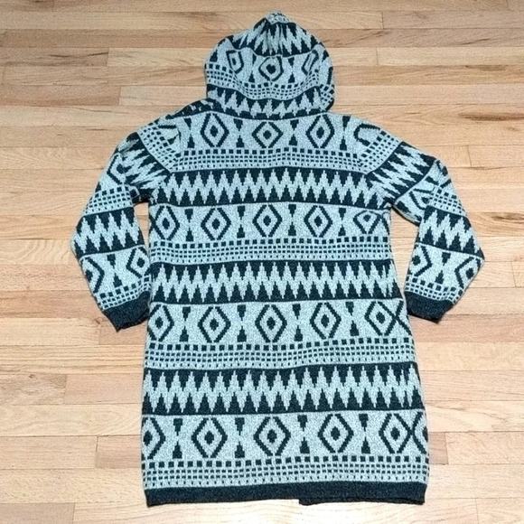Monteau Boho Knit Open Front Hooded Duster Cardigan Medium - Picture 8 of 10